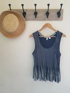 Anthropologie Moth Ostinato Tank Top Sleeveless Sweater Navy Blue White L Pleats - Picture 1 of 9