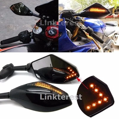Motorcycle Integrated LED Turn Signals Rearview Mirrors For Hyosung GT250 GT650R - Image 1 of 4