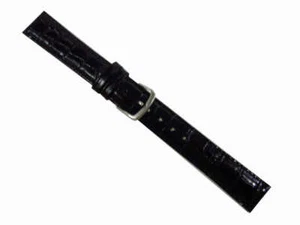Uhrarmband Uhrband Armband mit Schließe Kroko glänzend Leder-Band 8 mm schwarz - Picture 1 of 1