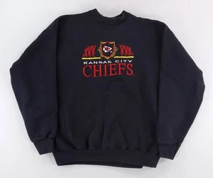 Kansas City Chiefs VTG 80s 90s Sweatshirt Logo Athletic Black Made USA Mens L - Picture 1 of 8