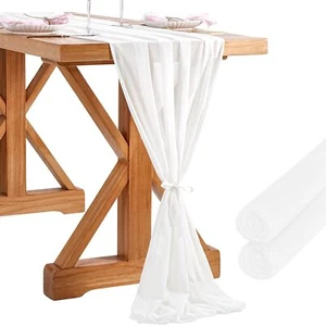 White Chiffon Table Runner 2 Packs 27x120 Inches Romantic Rustic Wedding Tabl... - Picture 1 of 7