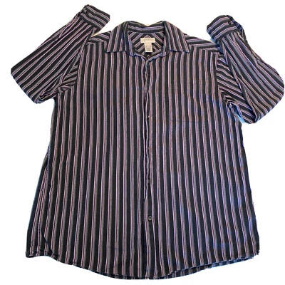 Concepts By Claiborne Mens LT Button Up Shirt Purple Striped Long Sleeve Shirt - Image 1 of 4