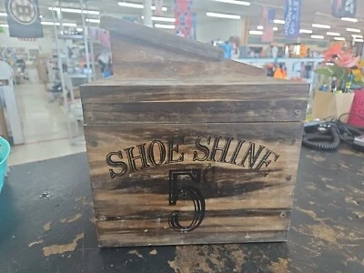 Caja de madera maciza vintage con brillo de zapatos para niño cepillo pulido limpio cuerno para zapatos  Foto 1 de 4