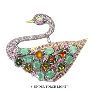 Broche Oval De Esmeralda 1.95ct De Plata 925 Con Ópalo Negro Hecho A Mano - Imagen 1 de 14