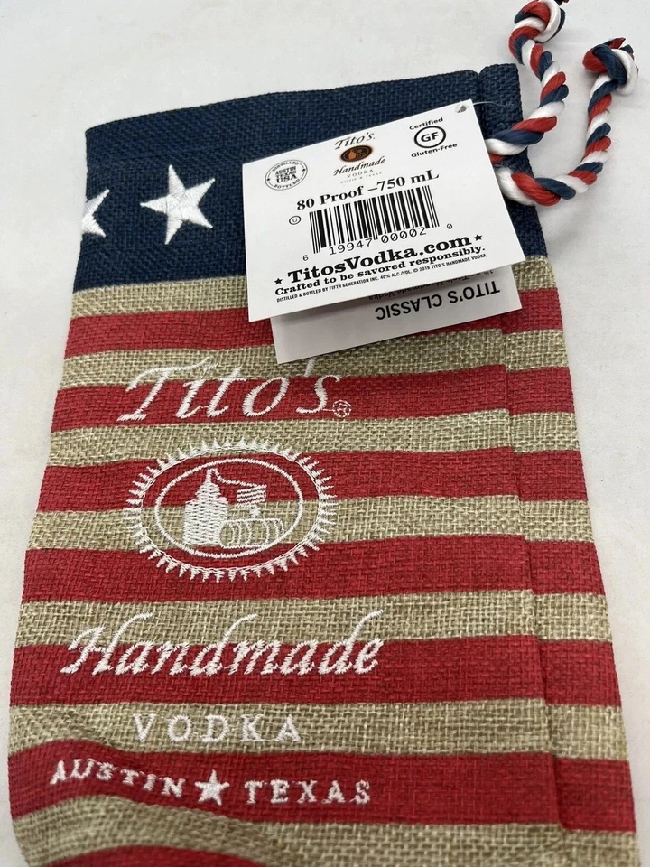 2 Tito's Vodka Patriotic 2019 American Flag Logo Burlap Bag Bottle Covers 1l