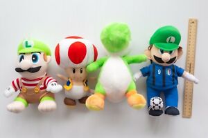 4 x Nintendo Super Mario Bros Soft Stuff Plush Toy Bundle Yoshi Toad Luigi