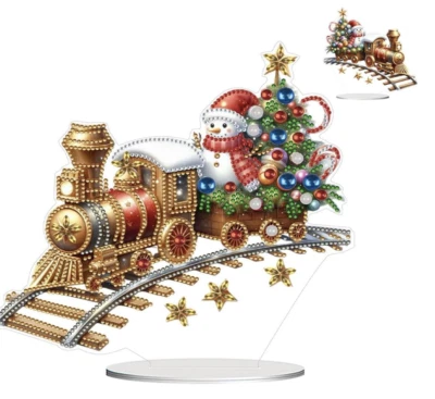5D DIY Festive Snowman Train Acrylic Tabletop Diamond Art Kit 23cm x 24cm - Image 1 of 4