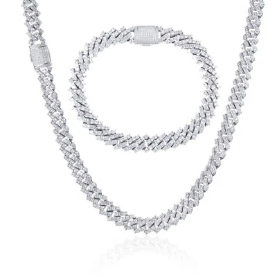 Cadena de eslabones cubanos Miami de acero inoxidable de 9 mm para hombre pulsera collar de circonita helada Foto 1 de 4