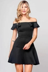 Yumi Kim Womens Flirty with Me Ruffle Cold Shoulder Ruffle Dress Black NWT168 XS - Picture 1 of 12