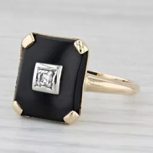 Anillo De Sello De Diamante De Ónix Vintage De Oro Amarillo De 14k Tamaño 8 - Imagen 1 de 10