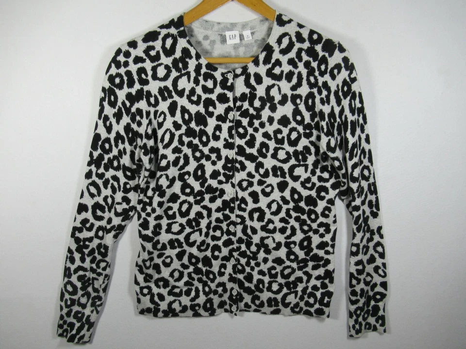 Gap Animal Print Cotton Cardigan Sweater Women Medium Lightweight - Image 1 of 4