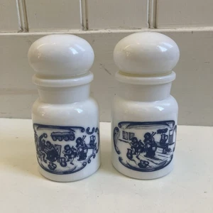 Vintage Milchglas Apotheker Gewürzgläser Made In Belgium. Blau und Weiß - Bild 1 von 9