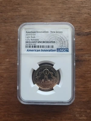 2019 D American Innovation $1 New Jersey Early Release Dollar Coin Uncirculated - Image 1 of 2