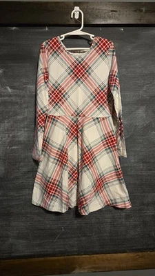 PLACE 女孩白色 LS 圣诞连衣裙 带红色/绿色/金色格子圆领 - 10/12 — 第 1/3 张图片