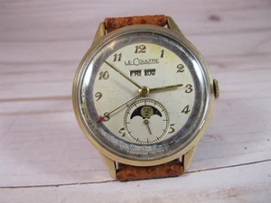 LECOULTRE TRIPLE DATE MOONPHASE GOLD FILLED VINTAGE BEAUTY - Picture 1 of 22