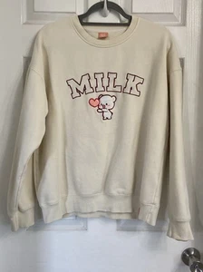 Milk Mocha Bear Varsity Crew Neck Sweatshirt Large Cream Color Oversized Coz - Picture 1 of 7