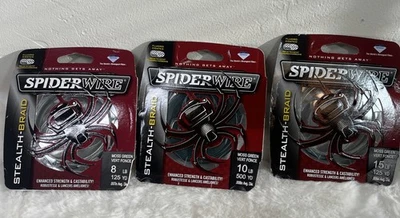 Paquete de 3 SPIDER WIRE STEALTH -Braid Fish Line 8 lb, 10 lb, 15 lb. 125-500yd LEER Foto 1 de 4