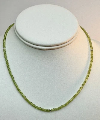 Dainty 2-3MM Peridot Faceted Round Gemstone Silver Filled Beads Necklaces 24'' - Image 1 of 4