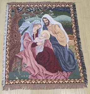 NATIVITY Woven Wall Tapestry Sofa Throw Blanket Baby Jesus Mary Joseph Christmas - Picture 1 of 6