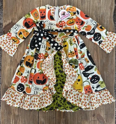 Vestido de Halloween Jelly The Pug para Niña Calabaza Gatos Pájaros Caramelo Maíz Talla 4 *NUEVO* Foto 1 de 4