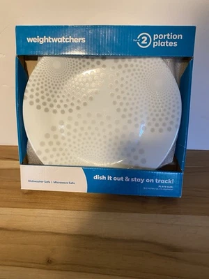 Platos de cena Weight Watchers control de porciones 9,5" WW puntos blancos/grises nuevo en caja Foto 1 de 4