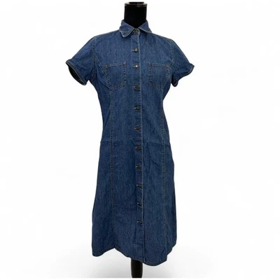 90's Liz Claiborne Lizwear Blue Denim Button Up Midi Dress Cottage Petite 6 - Image 1 of 4