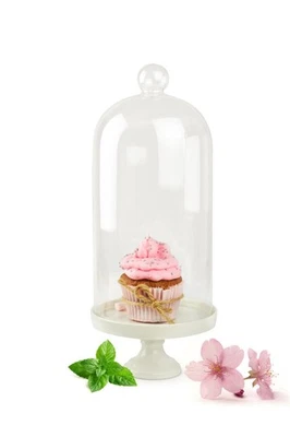 Glasglocke mit Porzellanteller Dekoglocke Glasdom Glashaube Deko 30cm B-WARE - Bild 1 von 4