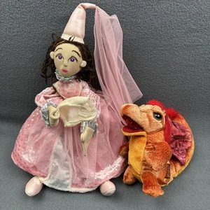 Folkmanis Fire Dragon And Princess Finger Puppets Pictured Lot Of 2 ** DEFECTS** - Picture 1 of 16