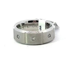 Triton 8mm White Tungsten .10ctw Diamond Accent Vertical Grooved Band Ring - Picture 1 of 7