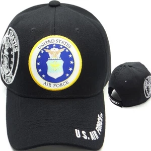 US AIR FORCE EMBLEMA ROTONDO OMBRA SUL LATO DEL CAPPELLO NERO ADJ. POSTERIORE NUOVO - Foto 1 di 1