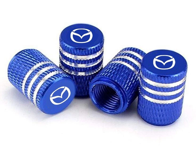 4x Blue Aluminum Tire Air Valve Stem Cap Fits Most Mazda Cars & SUVs - Image 1 of 1