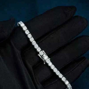 10Ct Lab Created Round 4 mm Diamond Tennis Womens Bracelet 14K White Gold Plated - Picture 1 of 6