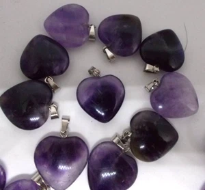 Natural Amethyst Purple Heart Pendants 10 solid purple - Picture 1 of 1