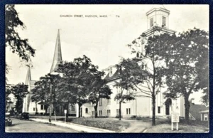 Postal de Church Street Hudson Massachusetts MA PC 1941 arte americano  - Imagen 1 de 1