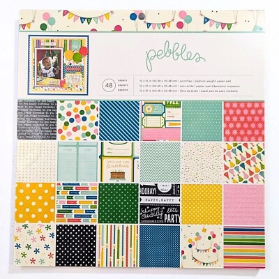 48pg Pebbles Happy Birthday Party 12x12 Scrapbook Paper Pad With Cards  - Image 1 of 4