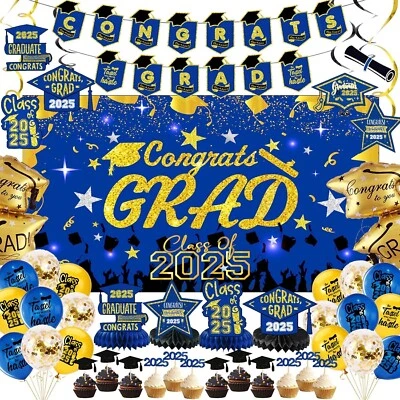 Decoraciones de Graduación 2025-Negro y Dorado Graduación Fiesta Decoraciones Suministros Foto 1 de 4