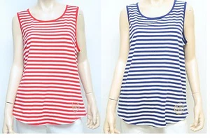 Michael Kors Striped Soft Cotton Jersey Tank Top Tee Blue/Red 1X-2X-3X Nwt $69 - Picture 1 of 9