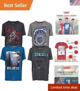 Stylish Boys Graphic T-Shirt Pack - 4 Durable Athletic Tees for Active Kids - Picture 1 of 8