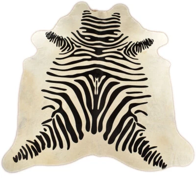 KUHFELL STIERFELL CREME WEISS MIT ZEBRA OPTIK 200 x 180 cm - Bild 1 von 4