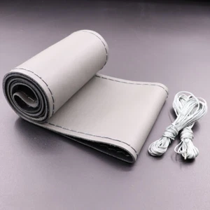 Universal DIY Grey Leather Car Steering Wheel Cover Case Needles&Thread - Picture 1 of 12