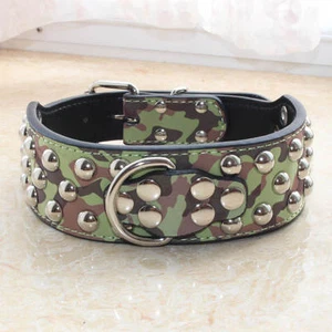 Rivets Spiked Studded Leather Dog Collar for Big Breed Pit Bull Terrier S M L XL - Picture 1 of 12