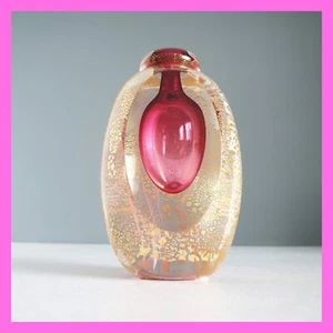 R. Gandelman Perfume Bottle Bud Vase Handblown Art Glass Sommerso Ruby Pink Gold - Picture 1 of 10