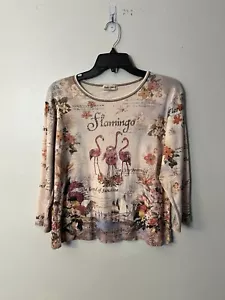 Vintage Y2K 1990’s 3/4 sleeve Flamingo floral graphic shirt - Picture 1 of 6