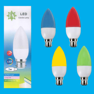 6x 3W LED Coloured BC B22 Candle Light Bulb Lamp, Red Yellow Green Blue, 85-265V