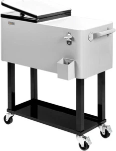 Rolling VINGLI Cooler w 80 Ice Drink Party Patio Quart Bar Portable Cart, Chest, - Picture 1 of 12