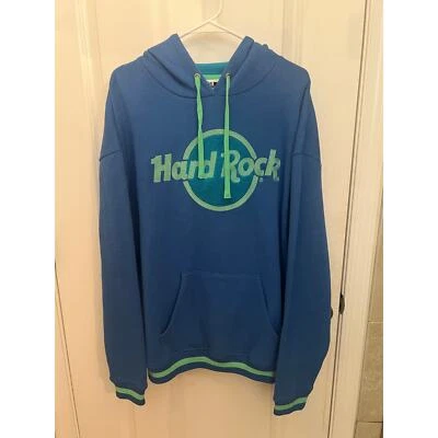 Sudadera con Capucha Hard Rock Para Hombre Puntada Textura Difusa L Azul/Verde Bordada Foto 1 de 4