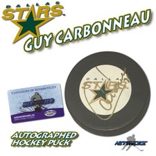 Guy Carbonneau Signed Dallas Stars Puck w/COA - HOFer 1999 CUP