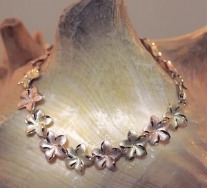 11MM SOLID 2-TONE 14K YELLOW ROSE GOLD DC MATTED HAWAIIAN PLUMERIA BRACELET 8.0" - Picture 1 of 12