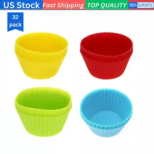 32 Pack Reusable Silicone Cupcake Baking Cups, 2.75 Inch Non-Stick Muffin Liners - Picture 1 of 11