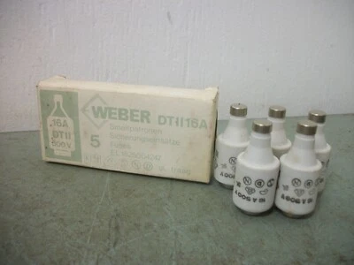 WEBER BOX OF 5 DTII PROTISTOR FUSES DTII16A 16AMP 500VOLT NIB - Image 1 of 2